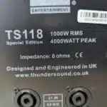 Thunder Sound TS118 Subwoofer specs