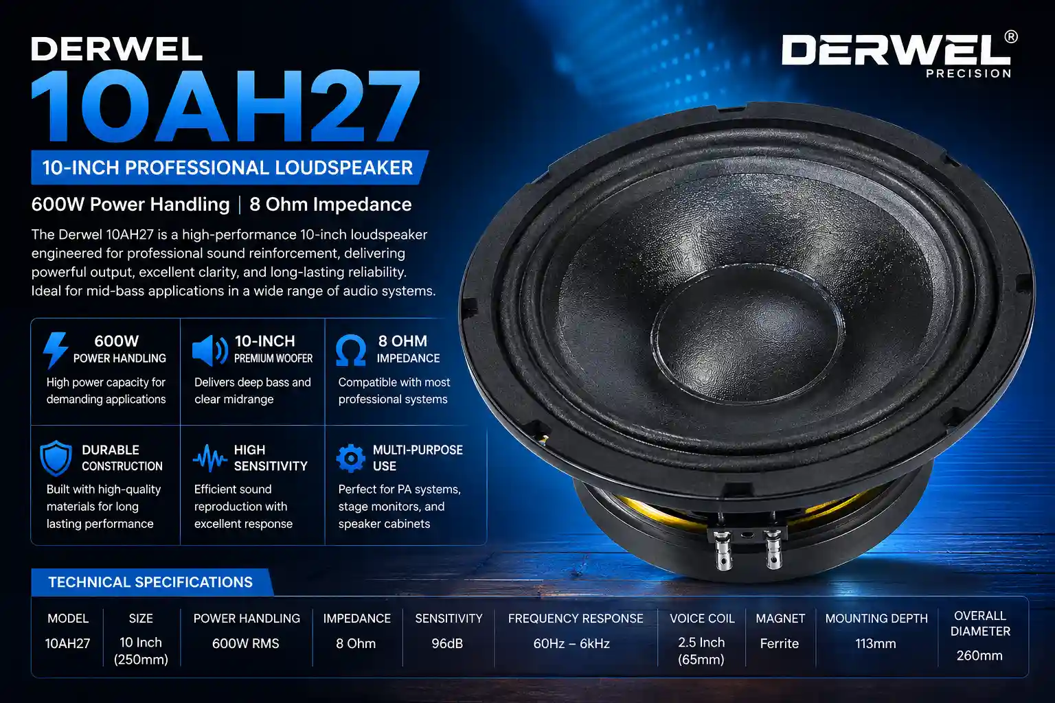 Derwel 10AH27 10-Inch Professional Loudspeaker