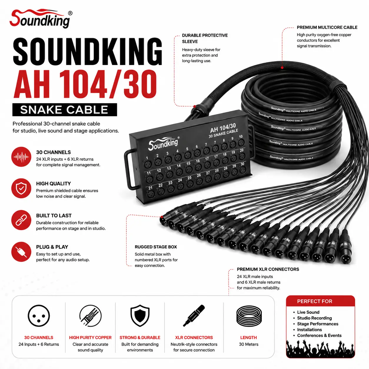 Soundking AH 104 30 Snake Cable – Professional 30m 16 Channel Cable for Churches, Events and Stage Audio 8 Soundking snake cable Kenya