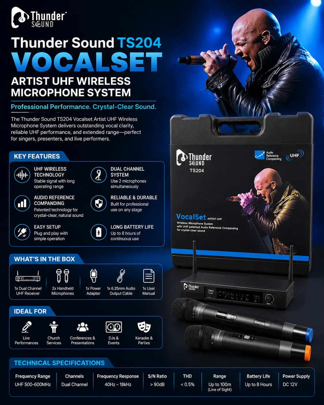 Thunder Sound TS204 Vocalset Artist UHF Wireless